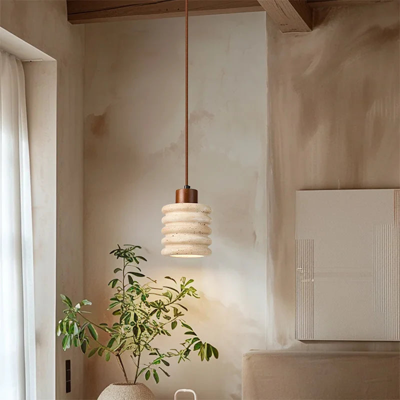 Afralia™ Wabi Sabi Yellow Travertine Stone LED Pendant Light for Livin
