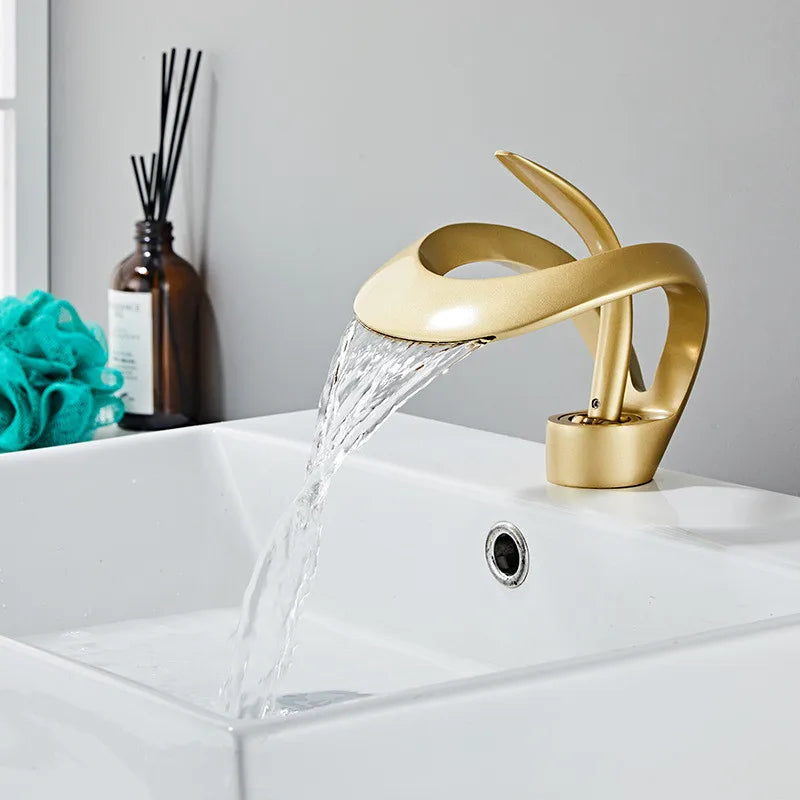 Afralia™ White & Black Brass Bathroom Faucet: Creative Grey Sink Mixer Tap, Waterfall Basin