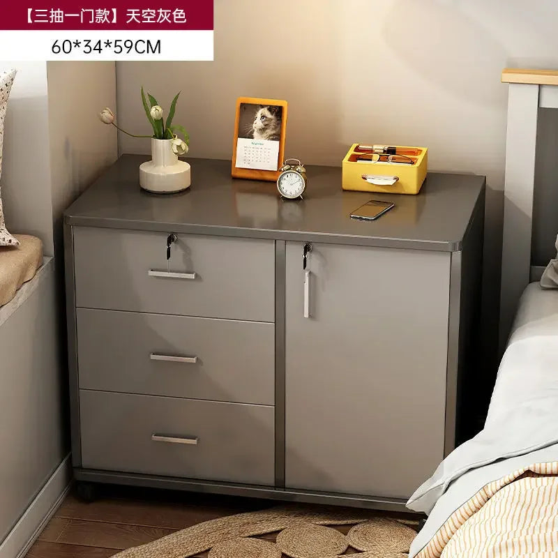 Afralia™ Wooden Mobile Side Cabinet with Lock, Printer Storage Cabinet, Low Drawer Cabinet
