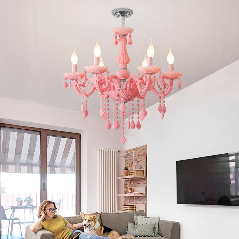 Afralia™ Pink Crystal Pendent Chandelier for Girls' Room and Living Space