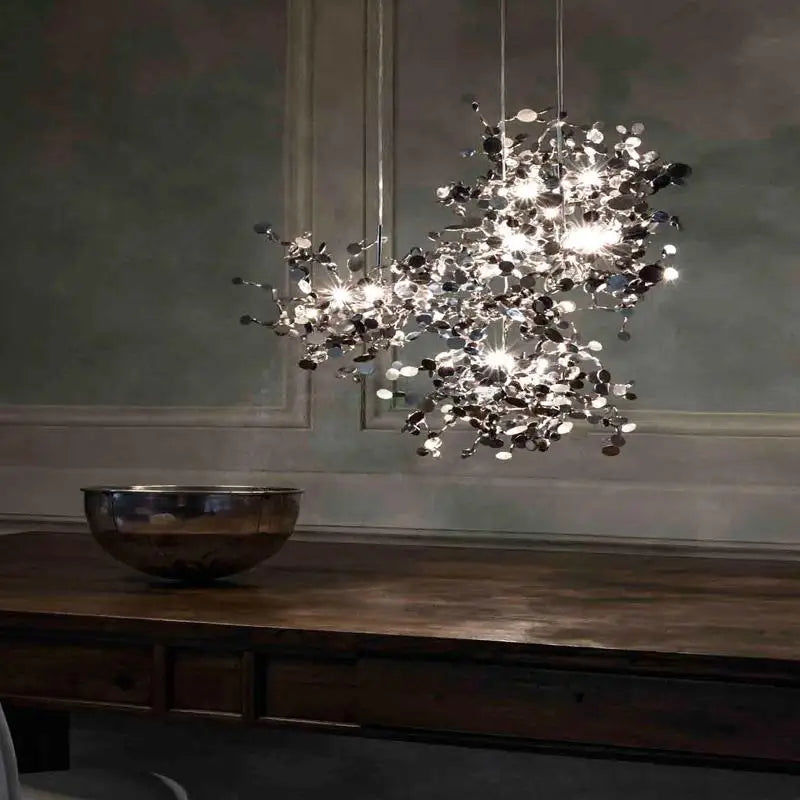 Afralia™ Leaf Chrome Ceiling Chandelier for Living Room, Bar, or Balcony Lighting