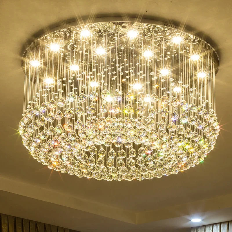 Afralia™ Luxury LED Round Crystal Chandelier Ceiling Light for Home Decor Living Dining Bedroom