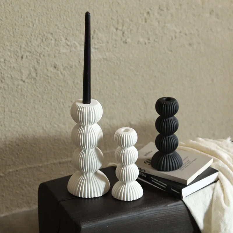 Afralia™ Geometric Ceramic Candle Holder Ornaments Sphere Stripes Decoration Candlestick