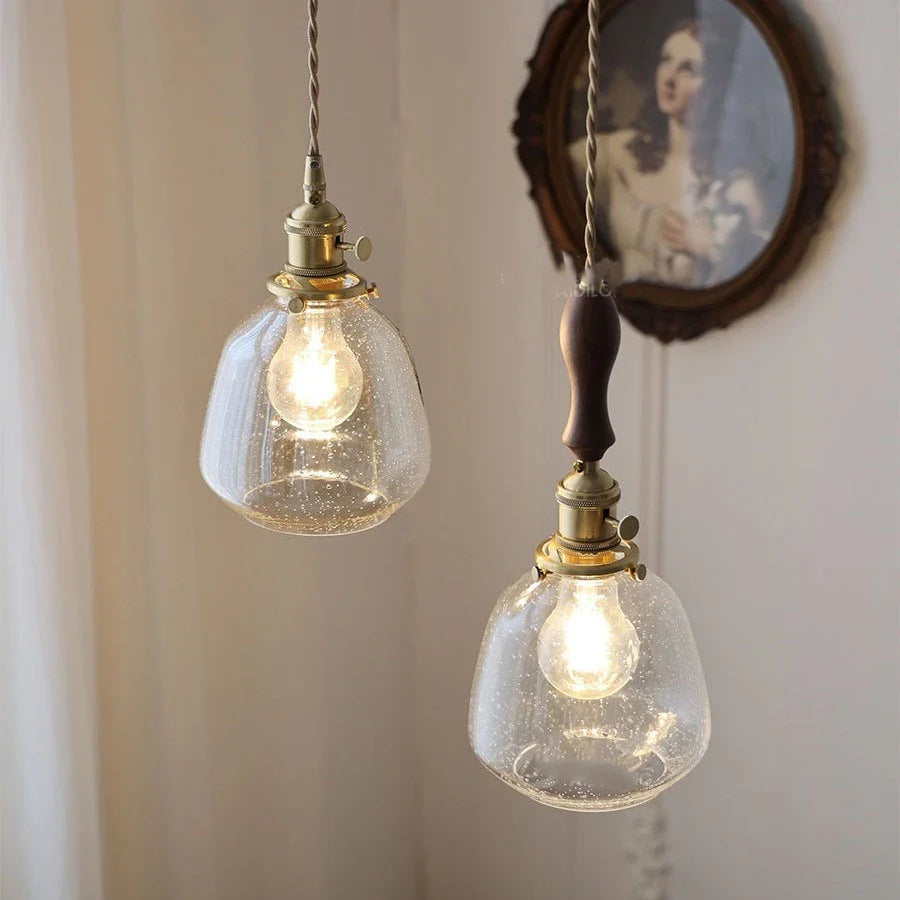 Afralia™ Wood LED Pendant Lamp: American Vintage Nordic Glass Hanging Light