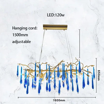 Afralia™ Classic Blue Crystal LED Hanging Chandelier for Elegant Living & Kitchen Decor