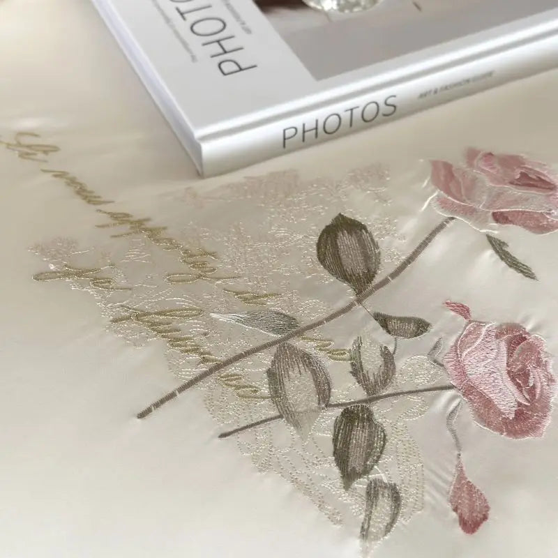 Afralia™ Embroidered Lace Princess Bedding Set - 4 Piece Cotton Flowers Collection
