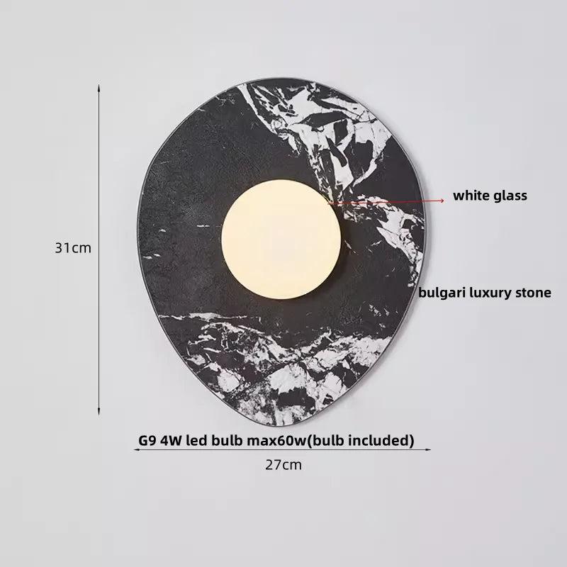 Afralia™ Wabi Sabi LED Wall Light Fixture Stone White Glass Bedside Lamp