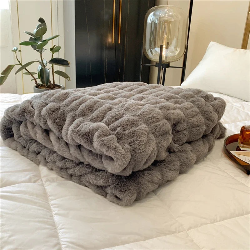 Afralia™ Faux Rabbit Fur Luxury Winter Blanket for Beds