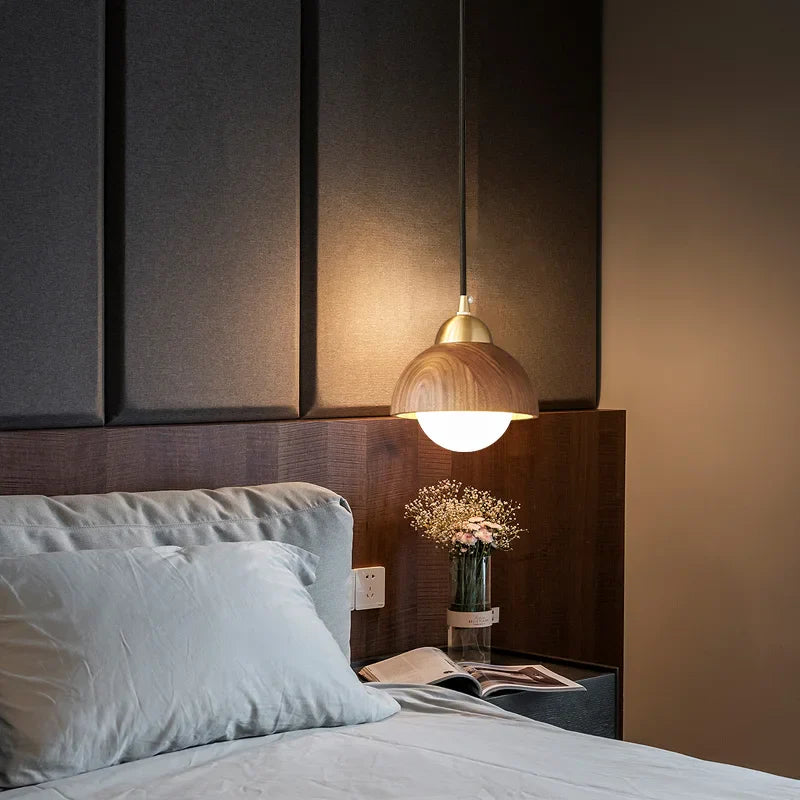 Afralia™ Walnut Wood LED Pendant Light with Vintage Copper Finish