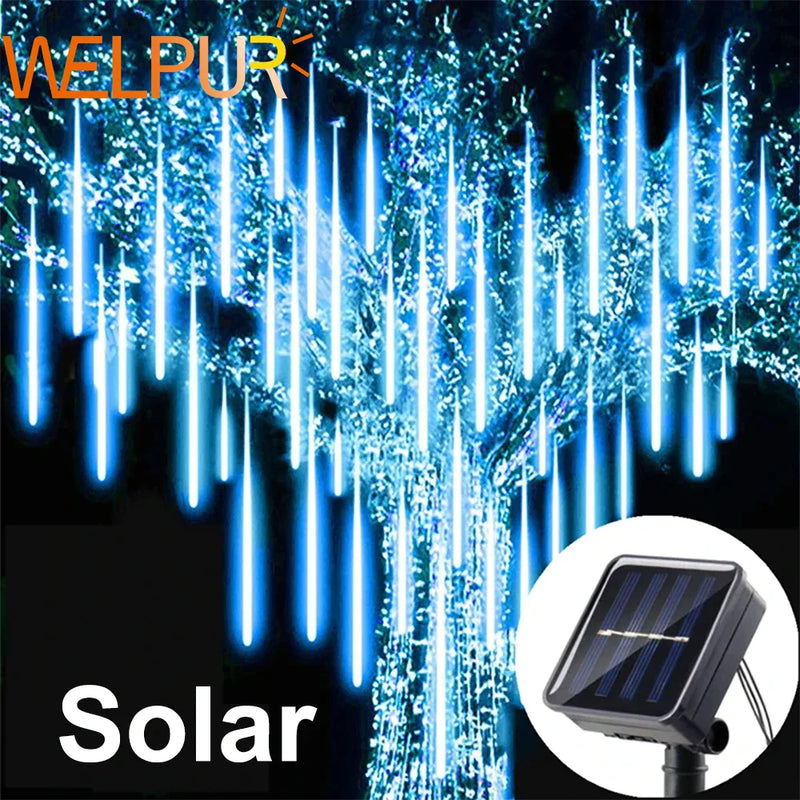 Afralia™ Solar Meteor Shower LED Fairy String Light for Outdoor Christmas Decoration