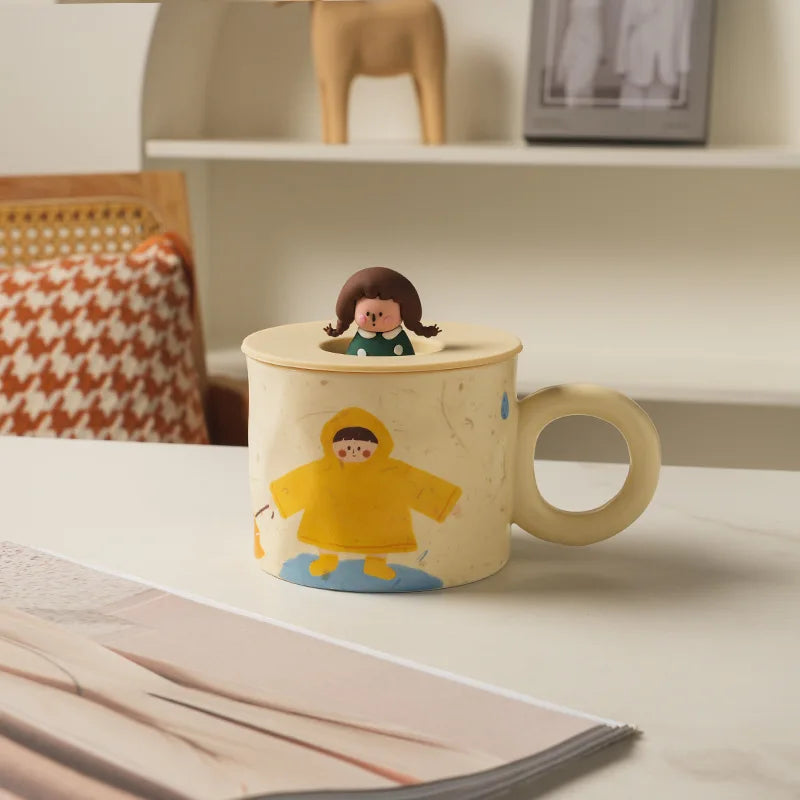 Afralia™ Creative Ceramic Coffee Mug with Lid for Couples