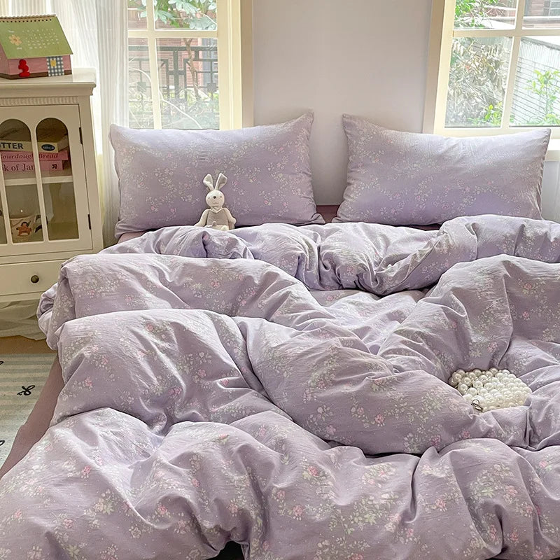 Afralia™ Cotton Flower Print Bedding Set - Romantic High-Density Comforter for Adults