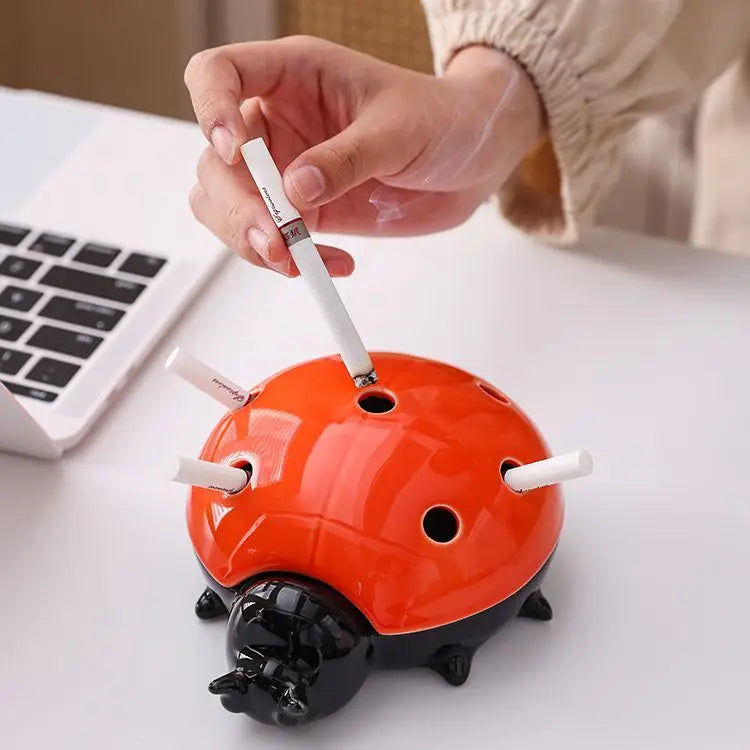 Afralia™ Seven Star Ladybug Ashtray: Cartoon Animal Ceramic Car Decor Gift