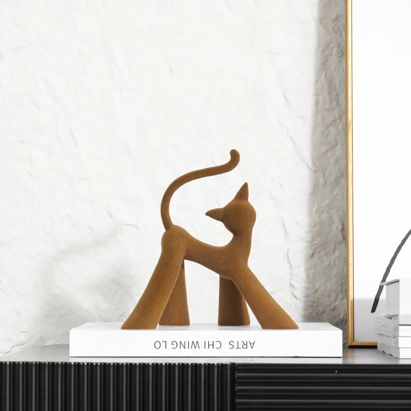 Afralia™ Flocked Cartoon Cat Sculpture Resin Handicrafts Home Decor Figurine