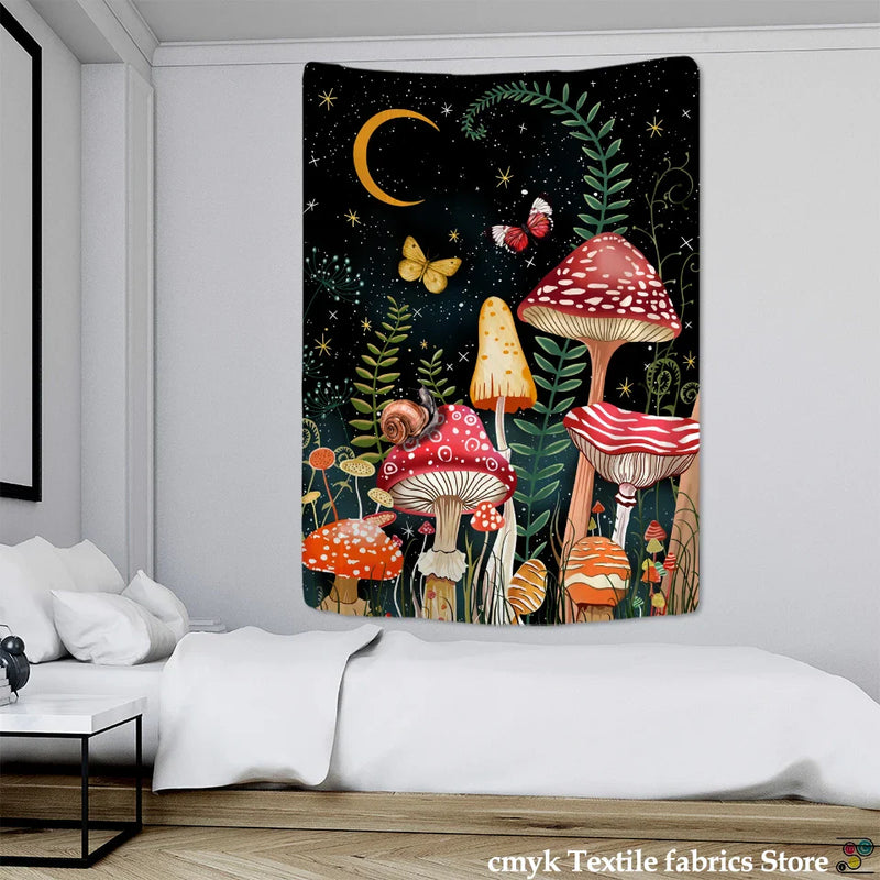 Afralia™ Snail Mushroom Tapestry | Starry Sky Hippie Wall Hanging for Aesthetic Room Decor