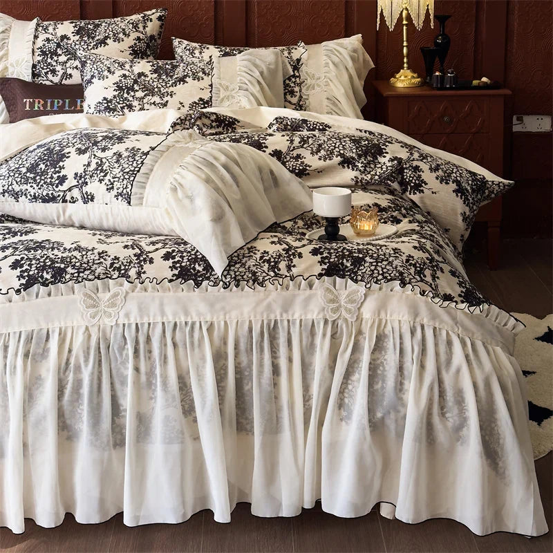 Afralia™ Exquisite Lace Ruffle Butterfly Egyptian Cotton Bedding Set
