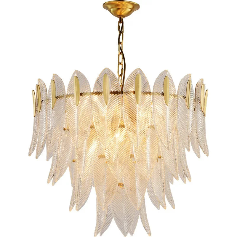 Afralia™ Glass Leaf Luxury Chandelier LED Pendant Lights for Modern Living Room