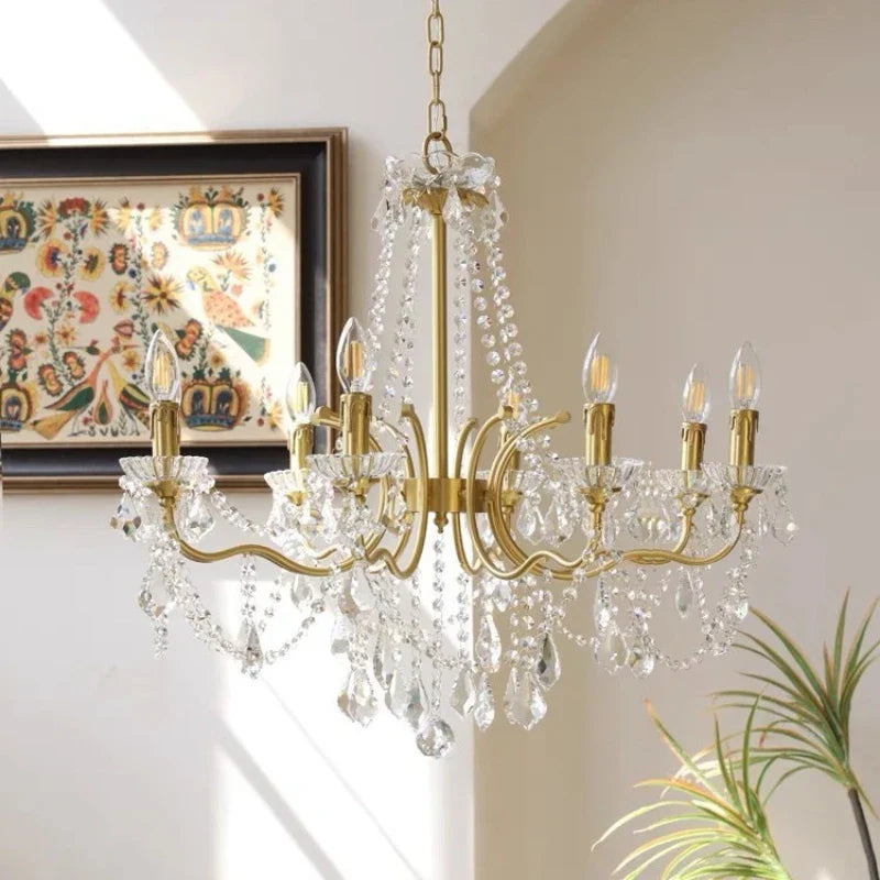 Afralia™ Luxury Copper Crystal Chandelier LED Pendant Lights for Home Decor