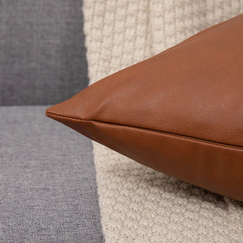 Brown Faux Leather Cushion Cover 45x45cm for Home Decor - Afralia™