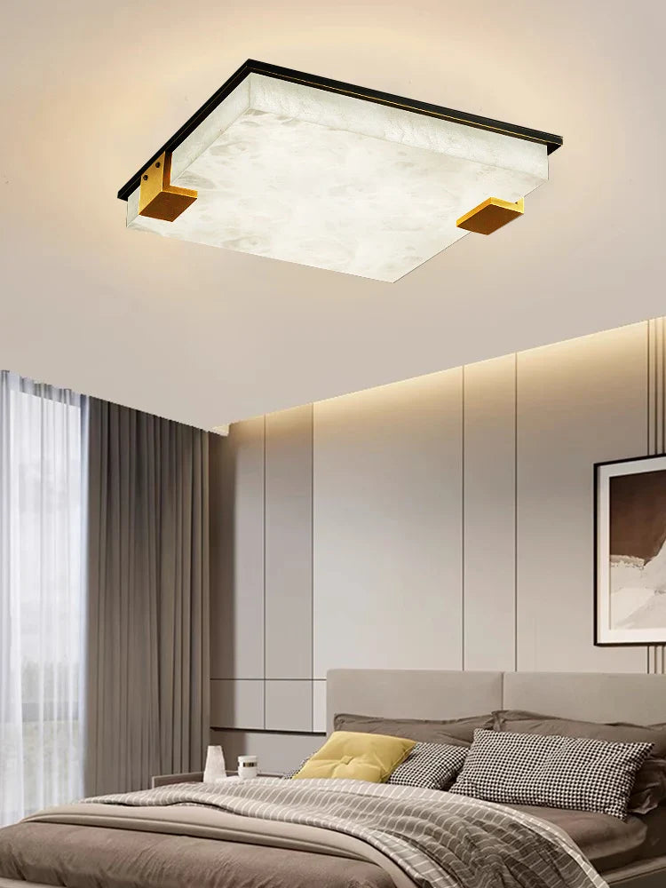 Afralia™ Marble Bronze Square Ceiling Chandelier - Bedroom Luxury Lighting