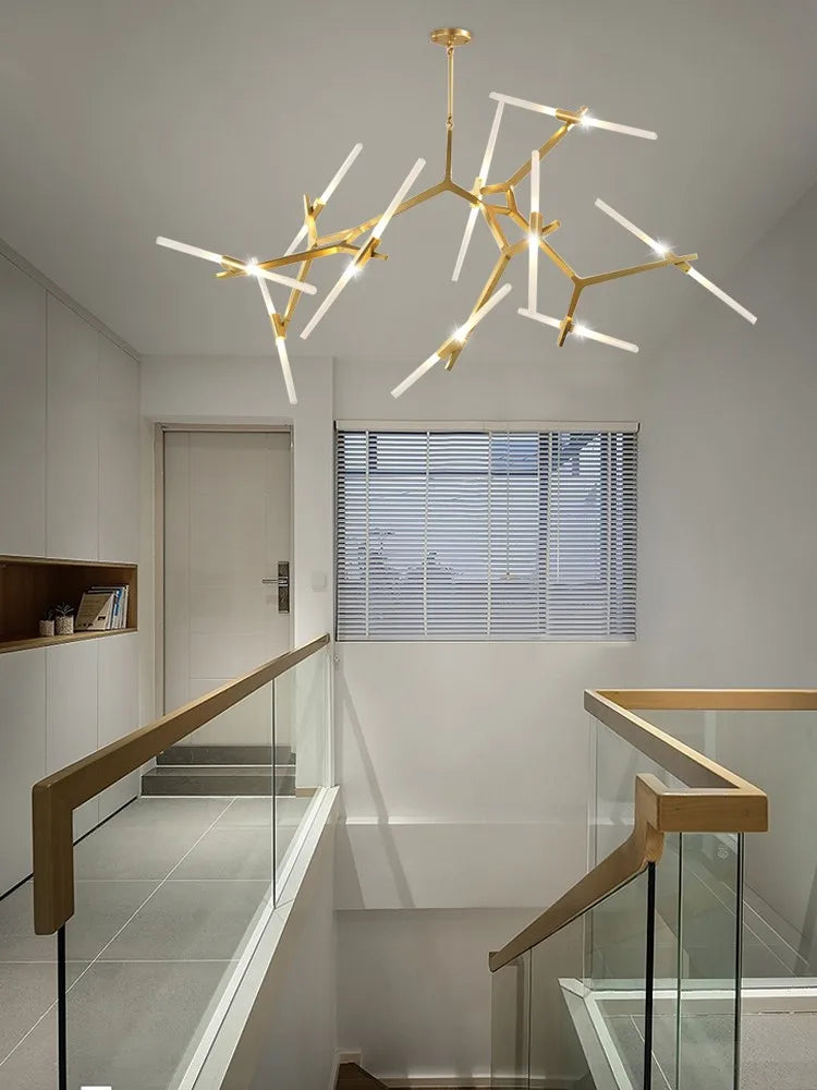 Afralia™ Gold Branch LED Chandelier for Duplex Villa Staircase - Modern Indoor Lighting