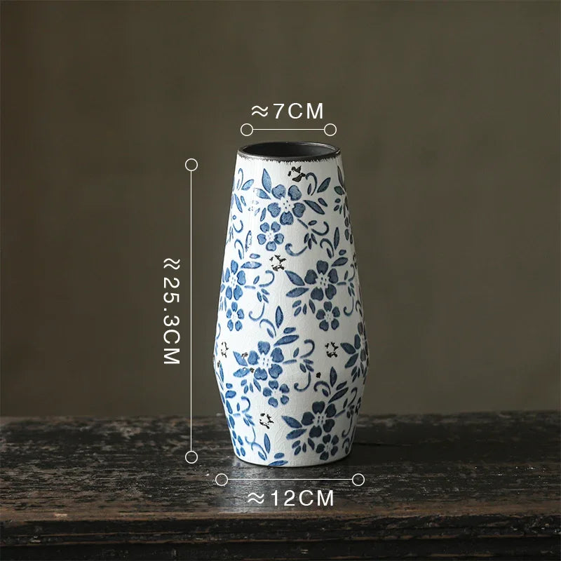 Afralia™ Blue White Porcelain Vase Hydroponic Ceramic Flower Pot Room Decor