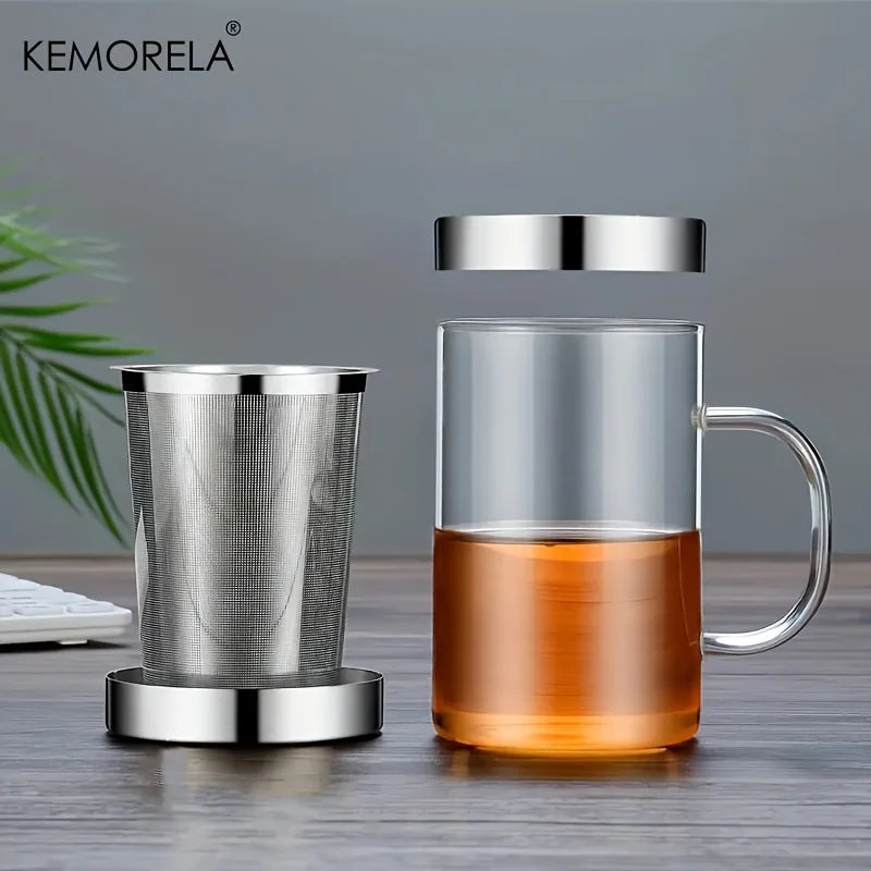 Afralia™ 477ML Glass Tea Infuser Mug | Borosilicate Glass with Stainless Steel Infuser