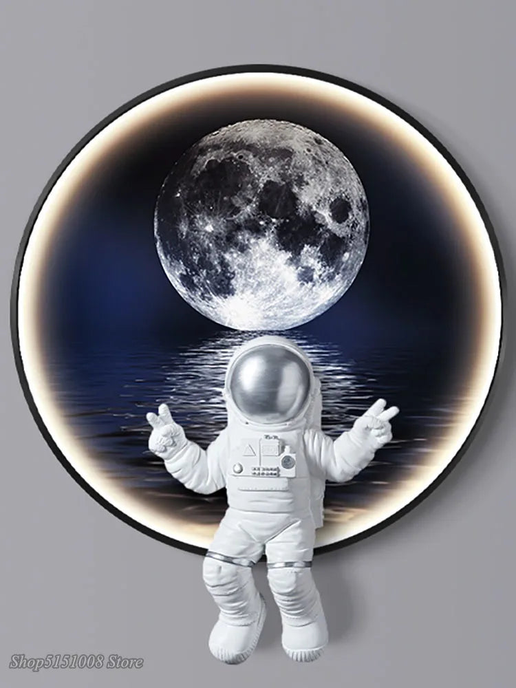 Afralia™ Moon Astronaut LED Wall Lamp for Modern Bedroom and Living Room Decor