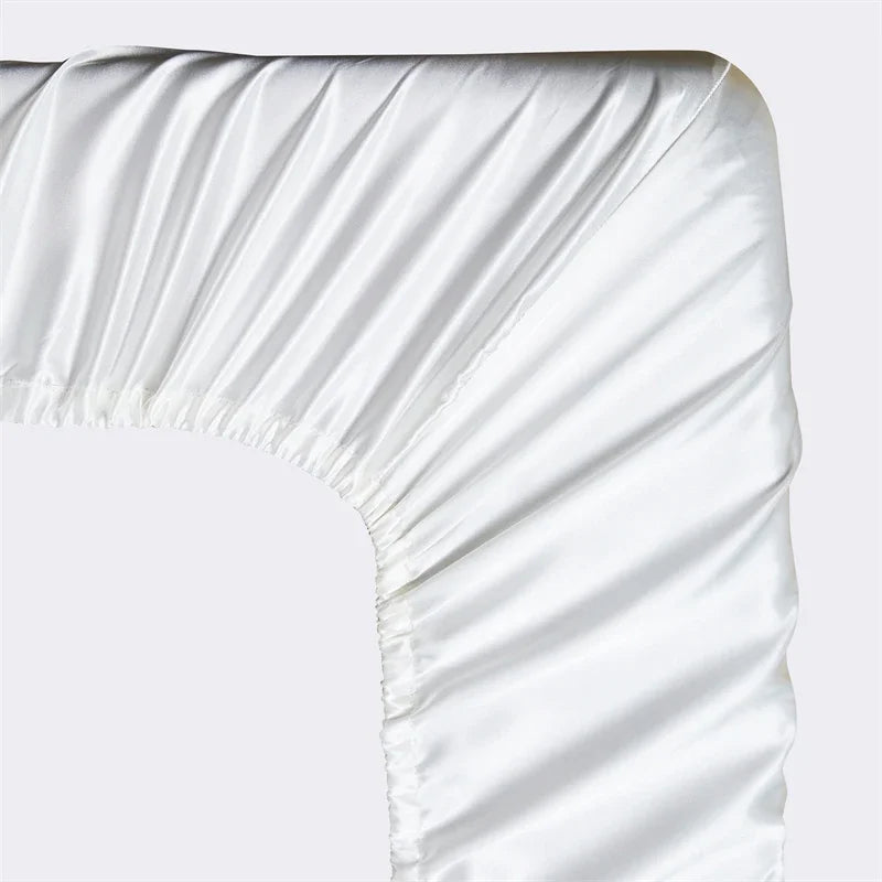 Satin Silky Fitted Sheet with Elastic Band by Afralia™ in Queen/King Size