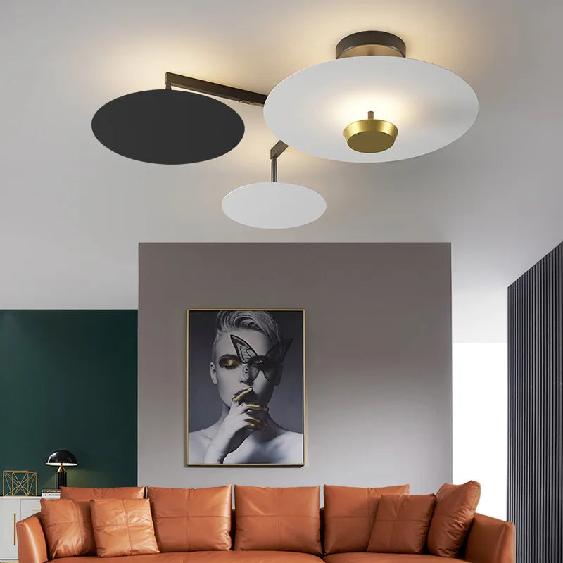 Afralia™ Black Gold Round Chandelier with Remote Control Dimming Ceiling Lights