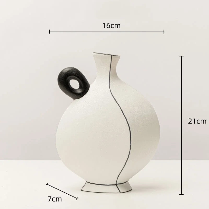 Afralia™ Geometric Black Lines Resin Vase - Handcrafted Floral Home Decor