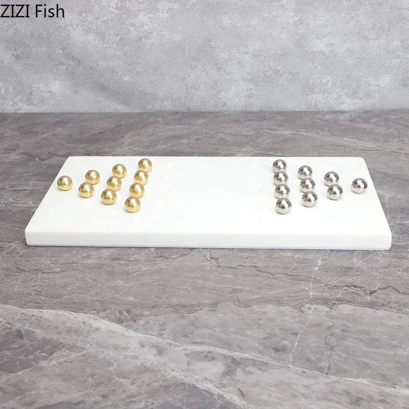 Afralia™ Marble Chessboard Set with Metal Checkers Pieces for Casual Chess Games