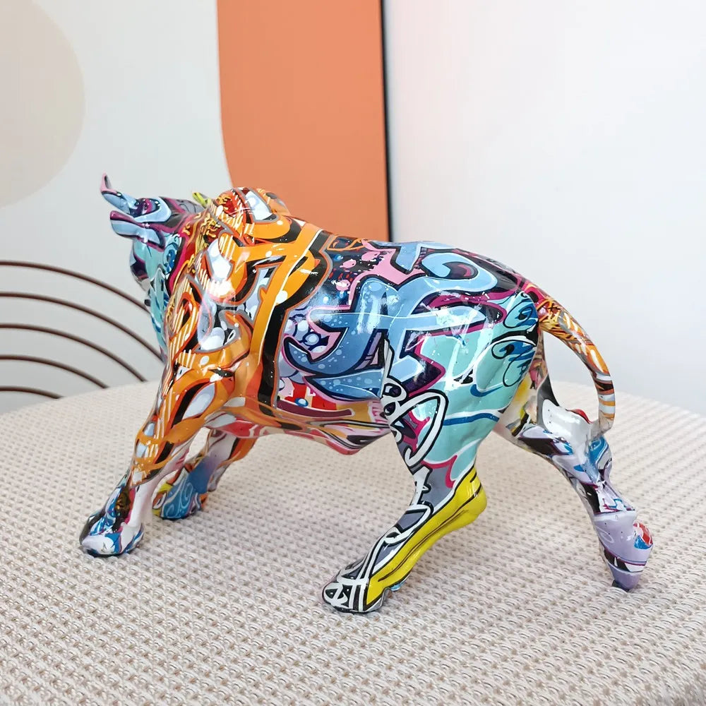 Afralia™ Charging Bull Statue Resin Pop Art Sculpture Home Decor Figurine Mosaic