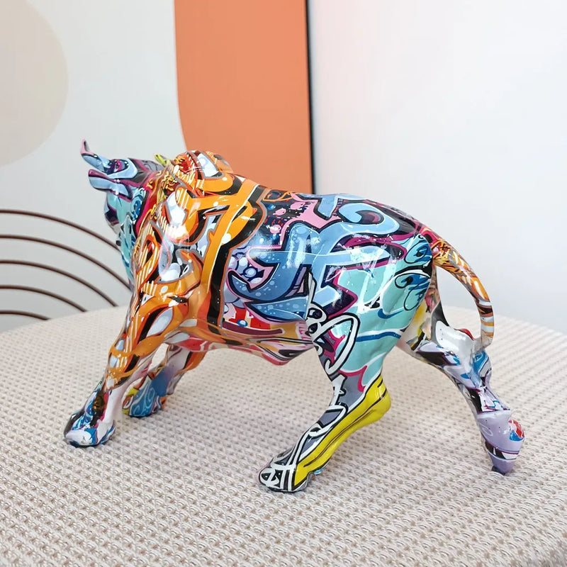 Afralia™ Charging Bull Statue Resin Pop Art Sculpture Home Decor Figurine Mosaic