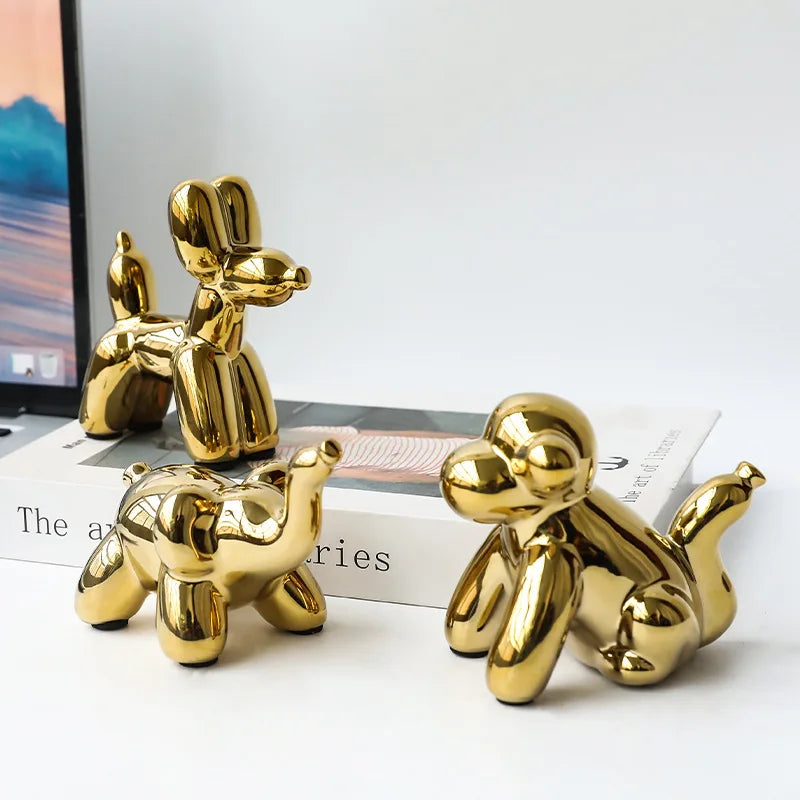 Afralia™ Golden Monkey Dog Rabbit Ceramic Balloon Animals Desk Ornament