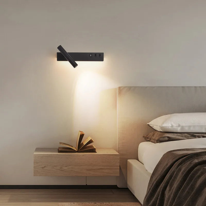 Afralia™ Modern LED Wall Lamp With Switch USB for Bedroom Living Room