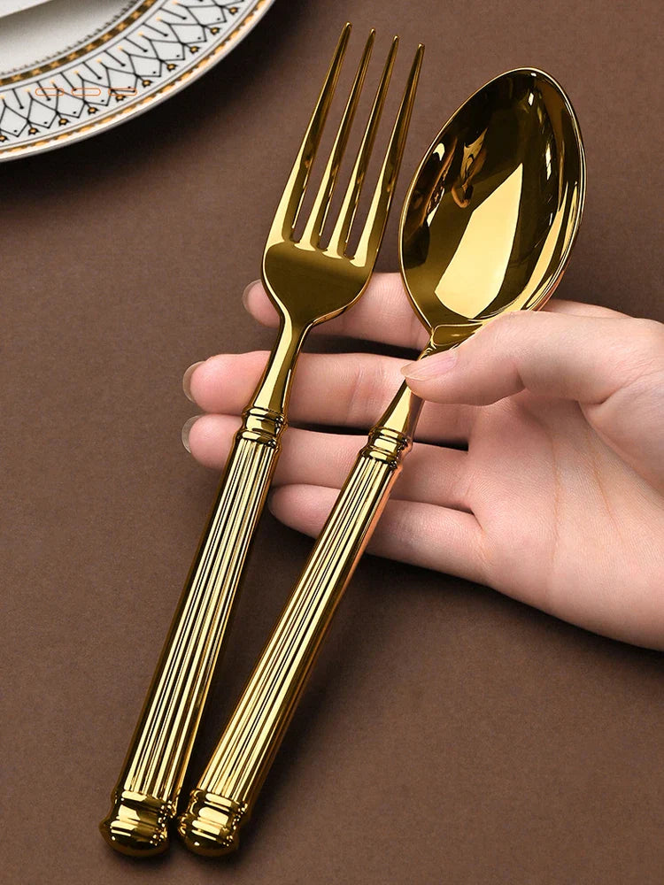 Afralia™ Golden Stainless Steel Flatware Set, 4Pcs Fork Knife Spoon Cutlery Kit.