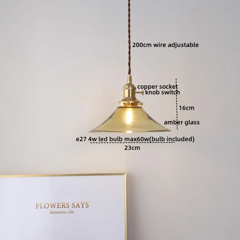 Afralia™ Copper Glass LED Pendant Light - Nordic Hanging Lamp for Home Decor