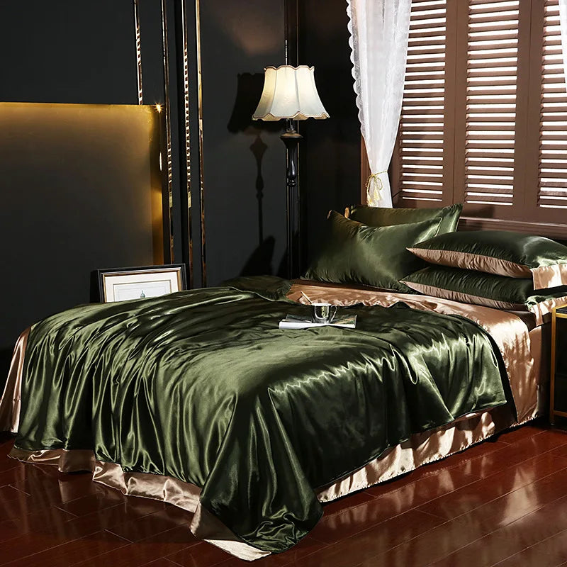 Afralia™ Solid Color Mulberry Silk Bedding Set: Smooth & Cooling Duvet Kit