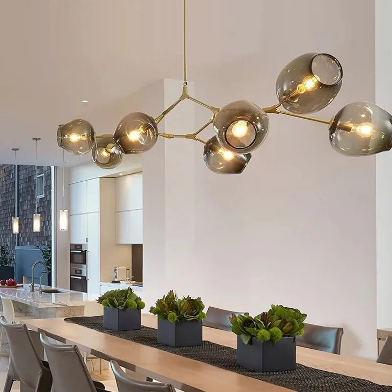 Afralia™ Nordic Glass Pendant Chandelier in Black Gold for Living Room, Bedroom, Dining Room