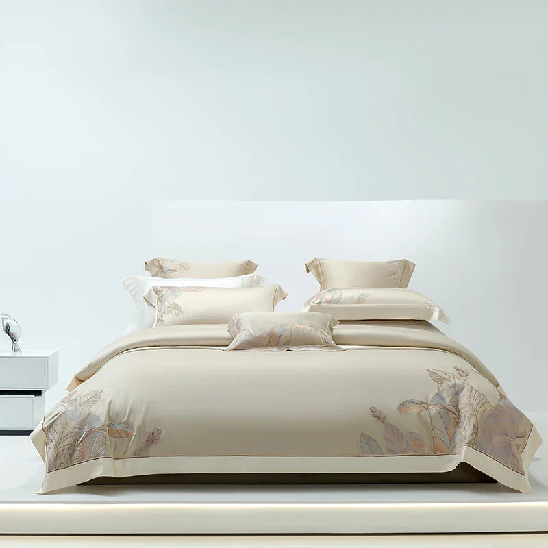 Afralia™ Eucalyptus Lyocell Soft Silky Cool Bedding Set with Leaves Embroidery