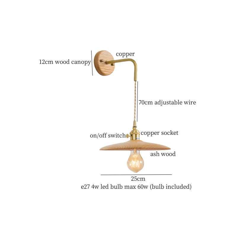 Afralia™ Nordic Wood LED Wall Lamp Pull Chain Switch for Home Decor & Lighting