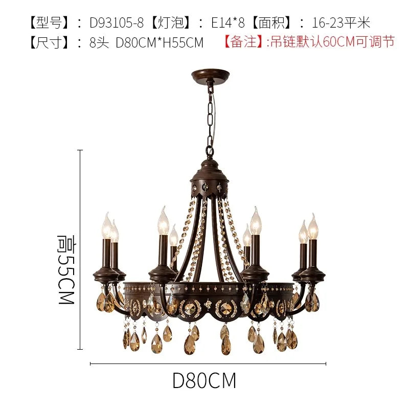 Afralia™ Iron Art Crystal Candle Chandelier LED Lighting for Living Room Bedroom Bar