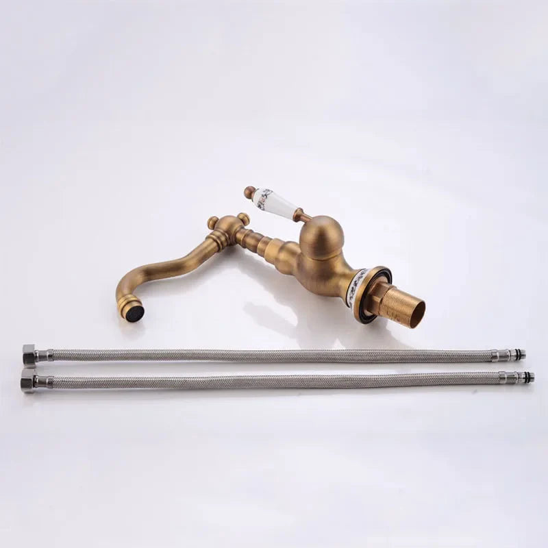 Afralia™ Antique Brass Basin Faucet, Rotatable Single Hole Kitchen Sink Mixer