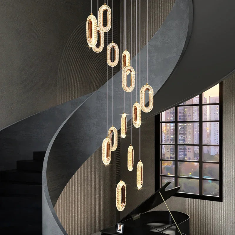 Afralia™ Crystal Rings Chandelier: Staircase Luxury LED Lighting Fixture