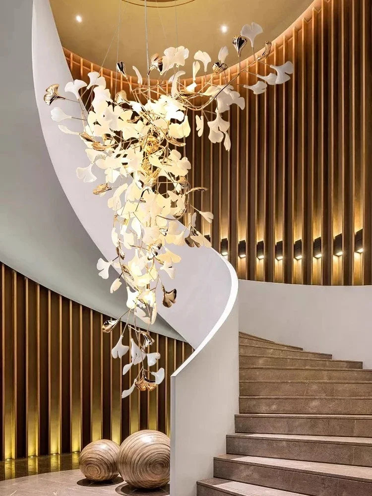 Afralia™ Ginkgo Leaf Chandelier for Luxury Staircase & Lobby, Designer Duplex Lighting