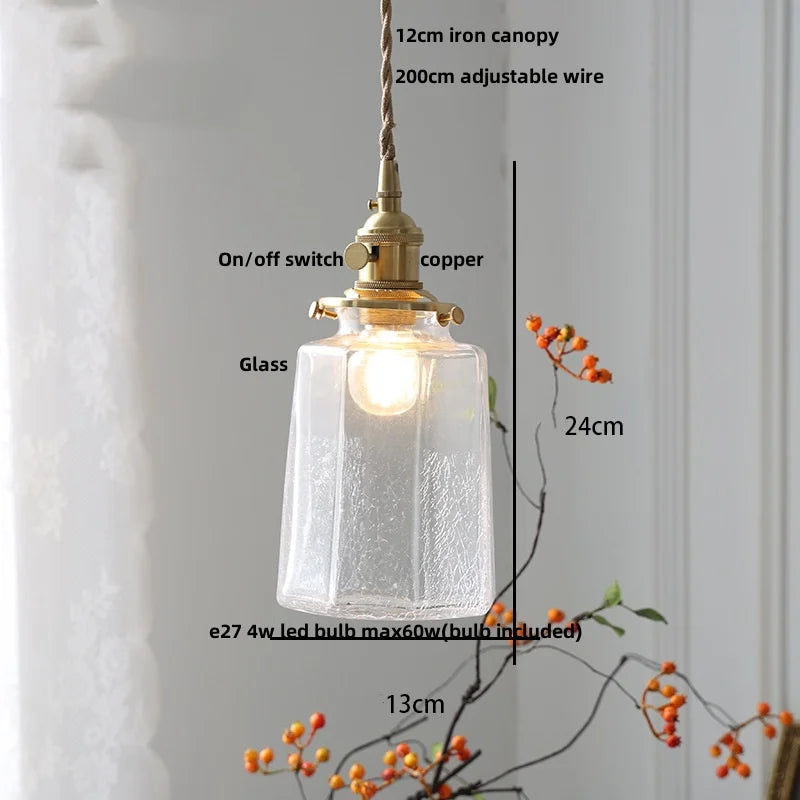 Afralia™ Amber Copper LED Pendant Light Glass Hang Lamp for Reading Aisle Café Home