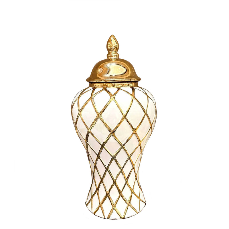 Afralia™ Gold Diamond Porcelain Vase: Elegant Ceramic Home Decoration & Storage Jar