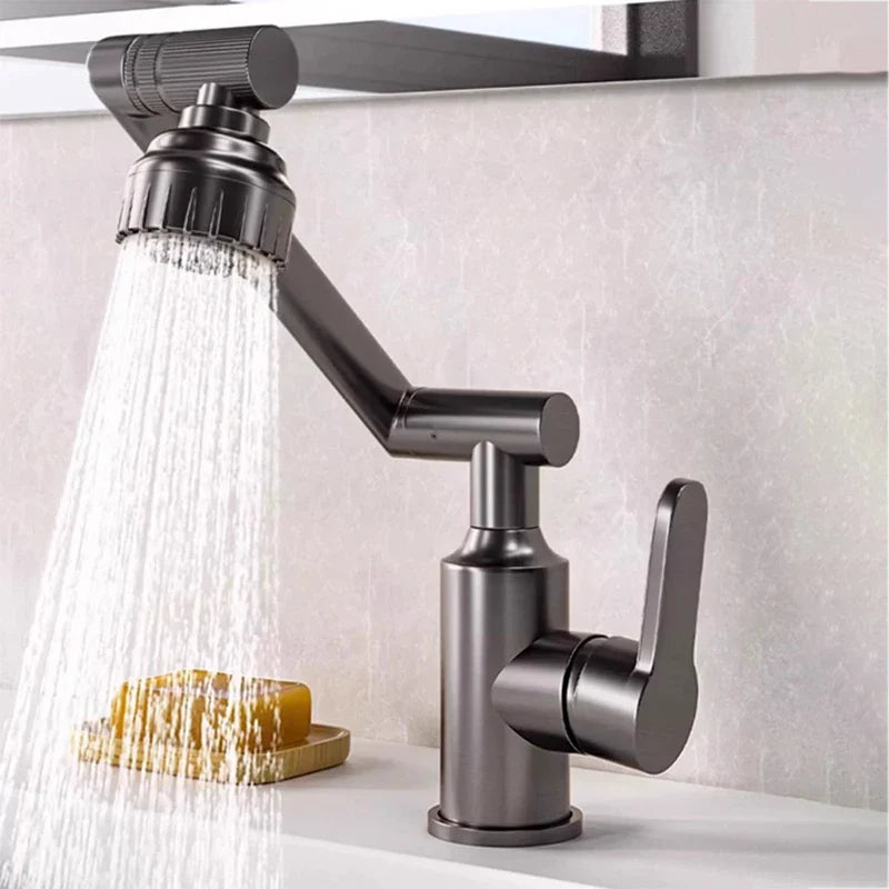 Afralia™ Swivel Silver Basin Faucet Single Handle Hot Cold Water Mixer Sink Tap