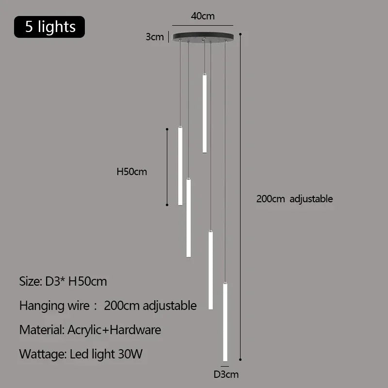 Afralia™ Modern Luxury LED Stair Pendant Chandelier Light for Villa